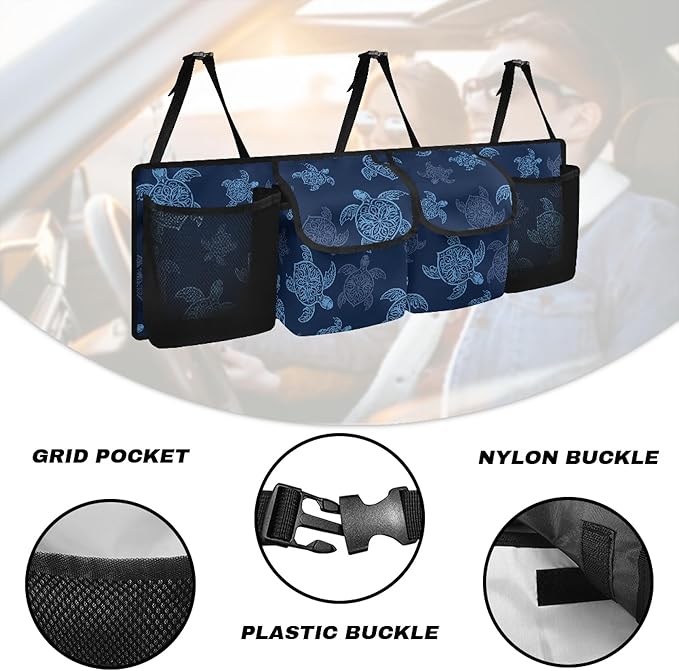 CLOHOMIN Ocean Turtle Car Trunk Organizer for SUV Truck Van Blue Back Seat Storage Bag Car Storage Accessories with 4 Pockets Large Capacity Back Seat Organizer