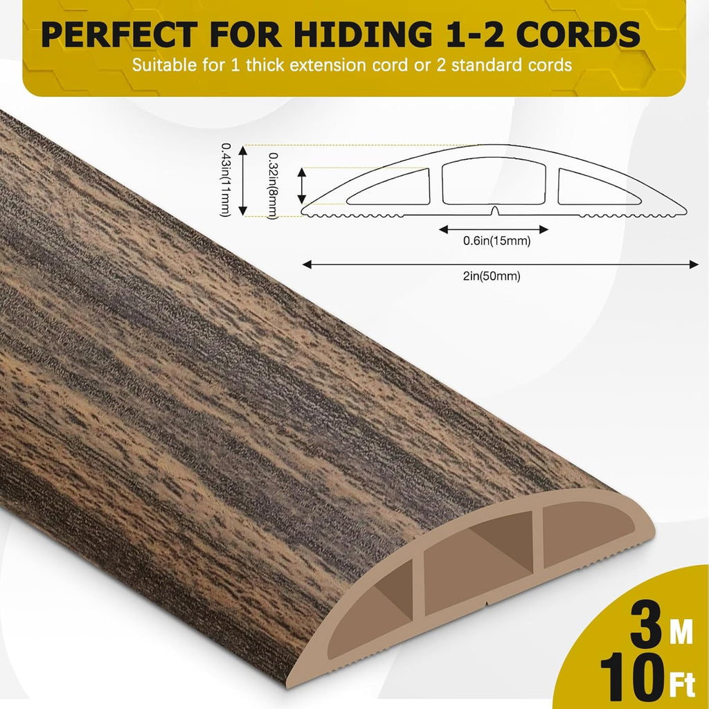 Floor Cord Cover 10FT Cord Covers for Wires on Floor Protect Wires & Prevent Trip Hazards, Easy to Cut for Home, Office, School, Concerts, Cavity W0.6in x H0.32in