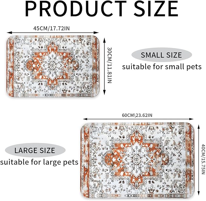 Retro Boho Style Dog Food Mat Absorbent Bowl Mats No Stains Quick Dry Waterproof Pet Cat Placemats for Food and Water, 30x45cm