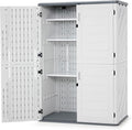 Macrout 50 Cu.Ft Plastic Outdoor Storage Cabinet with Shelves, 4.3 x 2.5 ft Waterproof Resin Outdoor Storage Shed with Floor, Lockable Vertical Shed for Garden and Patio