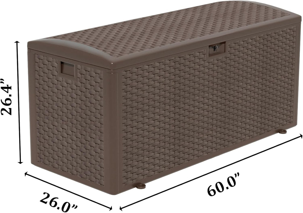 180 Gallon Pro Outdoor Storage Box Waterproof Lockable Resin Deck Box Large, Patio Storage Bin for Pool Accessories Cushion Furniture, Garden Tools, UV-Resistant Outside Delivery Brown