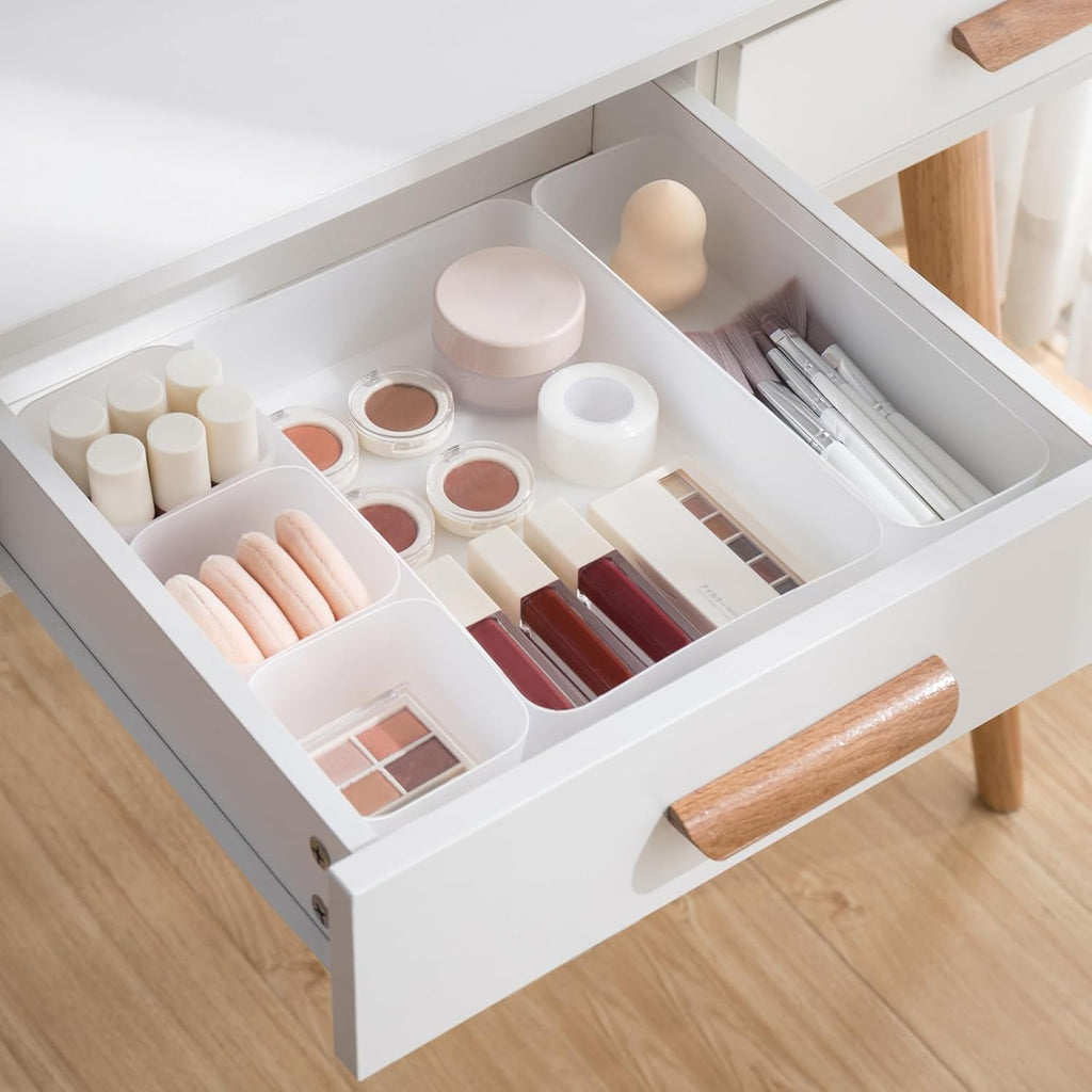 Poeland 5 Pcs Drawer Organizer Tray Storage Box for Bedroom Nightstand Drawer Dresser Bathroom Kitchen Drawer, Frosted