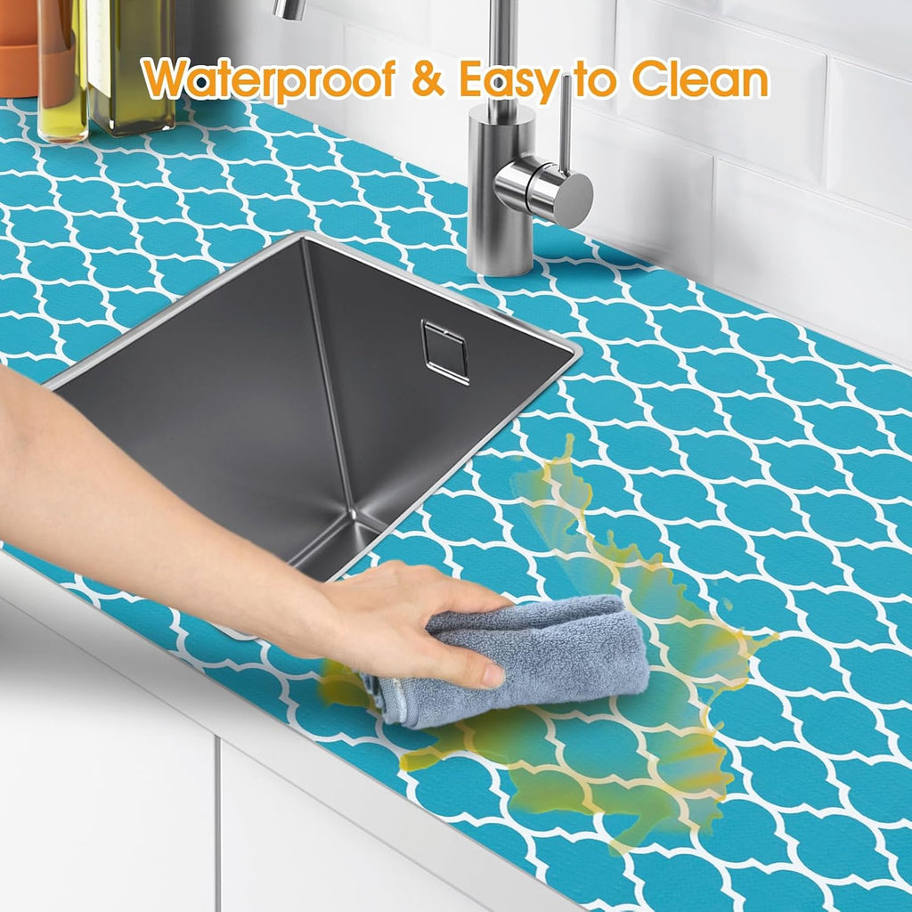 Shelf and Drawer Liner for Kitchen Cabinets Non-Adhesive, Strong Grip Non-Slip Thickened Cabinet Liners for Shelves, Waterproof Mats for Dresser Cupboard, Green/White, 17 in x 30 Feet