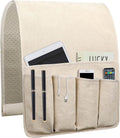 NB Sofa Armrest Organize remote holder bedside caddy organizer with 5 pockets，non-slip couch remote control holder couch armchair caddy accessories (Beige, 35"x12.4")