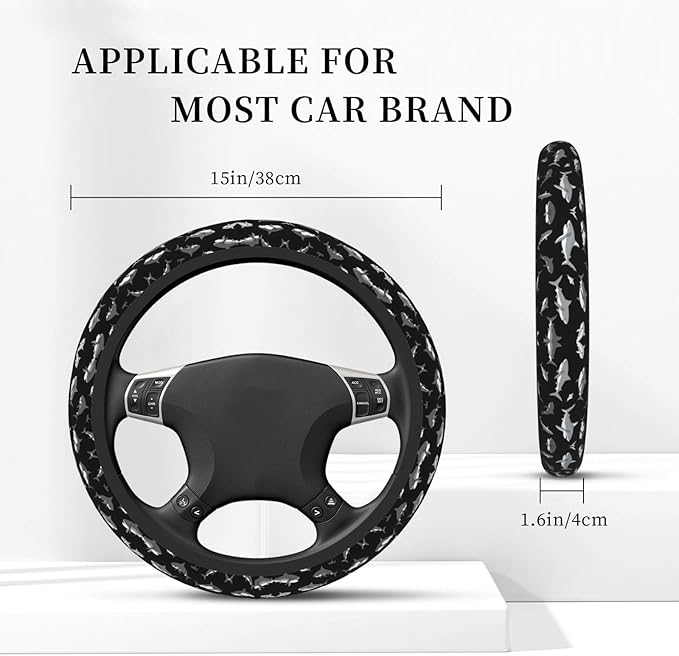 Camoflage Shark Patterns Car Steering Wheel Cover, 15 Inch Steering Wheel Cover Stylish Decor for Most Cars