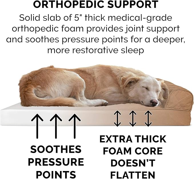 Furhaven Orthopedic Dog Bed for Large Dogs w/ Removable Bolsters & Washable Cover, For Dogs Up to 125 lbs - Quilted Sofa - Toasted Brown, Jumbo Plus/XXL