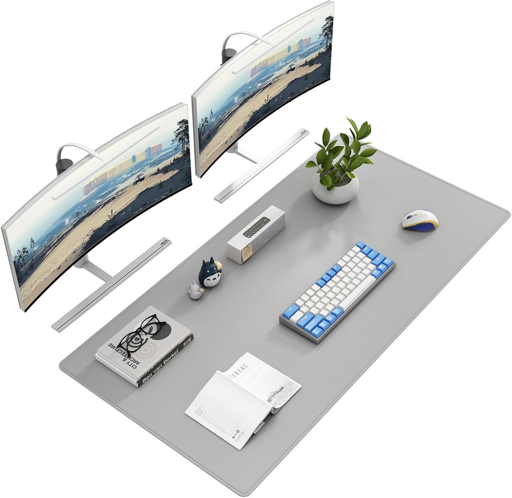 DAWNTREES Desk Mat Protector,PU Leather Desk Pad,Non Slip, Large Mouse Pad and Keyboard Mat, Waterproof Writing Pad for Office and Home (Light Gray,47.2''x23.6'')