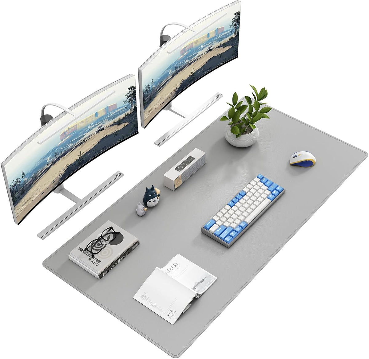 DAWNTREES Desk Mat Protector,PU Leather Desk Pad,Non Slip, Large Mouse Pad and Keyboard Mat, Waterproof Writing Pad for Office and Home (Light Gray,47.2''x23.6'')