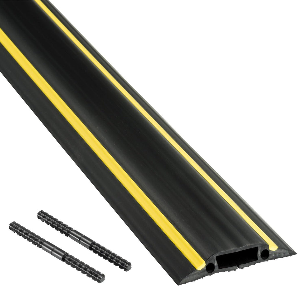 D-Line 30ft Floor Cord Cover, Made in USA Linkable Cable Protector, Hide Extension Cords, Protect Cords, Prevent Cable Trips, Cord Hider, Heavy Duty - Cord Cavity = 1.18" (W) x 0.39" (H), Black/Yellow