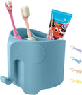 Kids Toothbrush Holder, Cute Elephant Toothbrush Holders for Toddler, Toothbrush Toothpaste Holder for Bathroom, Toothbrush Organizer with 3 Slots and a Hook, Blue