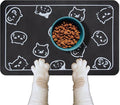 YCT Cat Food Mat for Pet Dogs - Non-Slip Super Absorbent, with Multiple Cat Heads Logo, 18.1 x 11.8 Inches, Black