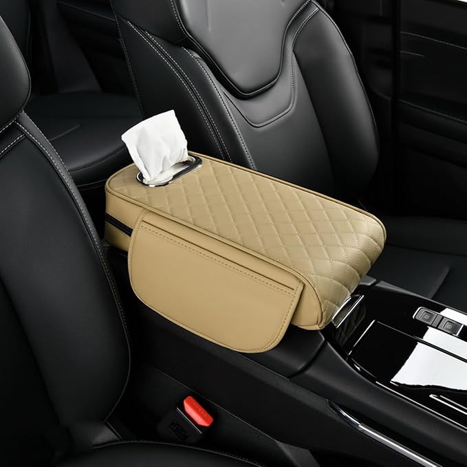 Car Armrest Pad for Toyota 4Runner 2000–2025, Center Console Cover with Memory Foam Cushion, Anti-Slip Protector, Arm Rest Cushion Car Interior Accessories,B Beige