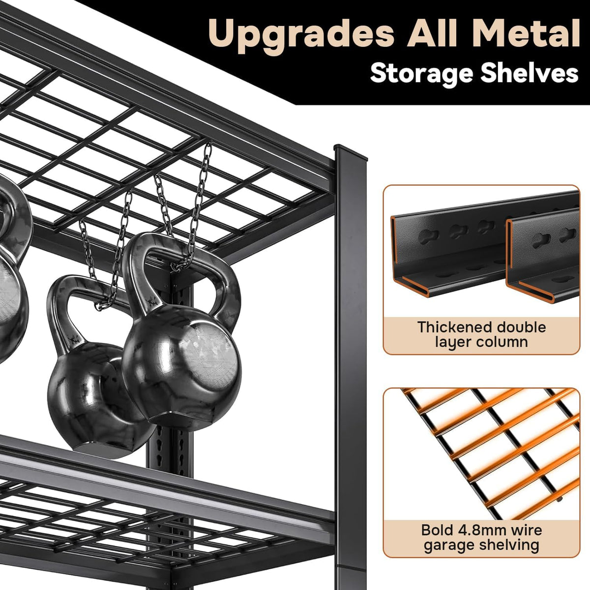 3000LBS Wire Shelving Unit, 5 Tier Adjustable Metal Storage Shelves for Kitchen Pantry Office Steel Organizer Wire Rack for Narrow Space College Dorm School, 15.7" D x 35.4" W x 72" H, Black