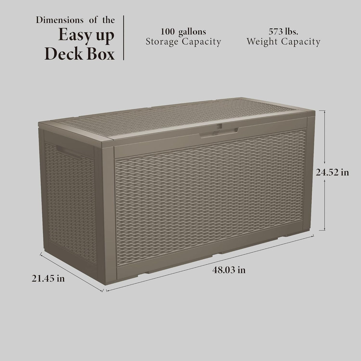 TARKARI 100 Gallon Lockable Resin Deck Box, Waterproof & UV-Resistant Outdoor Storage Box for Outdoor Cushion Storage, Garden Tools & Pool Accessories Storage, Gray