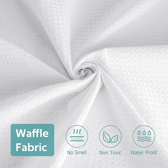 Vipfree 3 in 1 Shower Curtain Set, Waffle Shower Curtain and Liner Set with 6 Double Sided Shower Curtain Hooks, 258GSM Luxury Weighted Cloth Shower Curtains for Bathroom, 36 W x 72 H, White