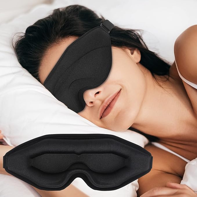 Sleep Mask for Men Women, WM Blackout 3D Contoured Eye Mask for Sleeping & Blindfold for Lash Extensions, Soft Comfy Eye Cover Shade with Adjustable Strap, Travel Yoga Nap Night Shift