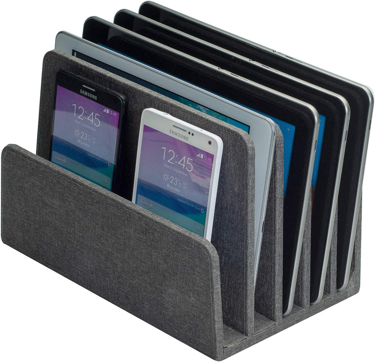 MobileVision Multi Device Stand & Organizer for Smartphones, Tablets and Laptops, Executive Dark Gray, 5 Slots