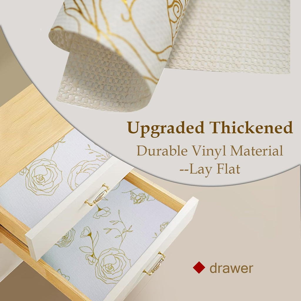 Moriah Shelf Liner for Kitchen Cabinet Non-Adhesive, Thickened Drawer Liner No Slip for Dresser Waterproof Cabinet Paper Liner for Bathroom Shelves Protects Surfaces(Rose,17.5'' x 20')