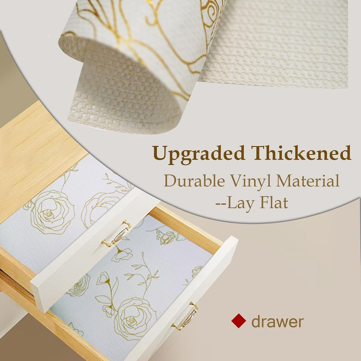 Moriah Shelf Liner for Kitchen Cabinet Non-Adhesive, Thickened Drawer Liner No Slip for Dresser Waterproof Cabinet Paper Liner for Bathroom Shelves Protects Surfaces(Rose,17.5'' x 20')