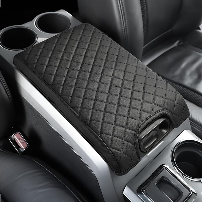 JOYTUTUS Center Console Cover Compatible with 2009-2014 Ford F150, Leather Armrest Cover Center Console Cushion Arm Rest Cover