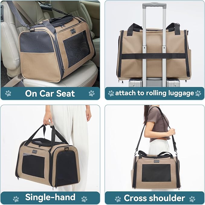 PETSFIT Soft-Sided Cat Carrier for Medium Cats up to 25 lbs, Foldable Pet Travel Bag with Washable Mat, Multiple Entry, Ventilated, for Car Trips & Vet Visits – NOT Airline Approved