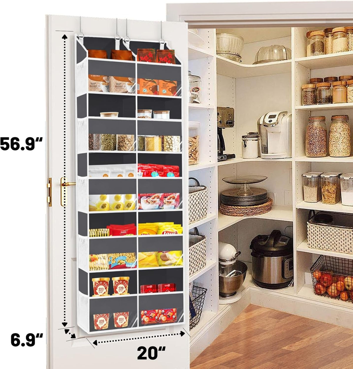Over the Door Organizer 5 Tiers, Extra Large Behind Door Storage of 10 Compartments, 80 lbs Weight Capacity Over Door Organizer, Door Hanging Organizer for Closet, Diaper Organizer, Room storage