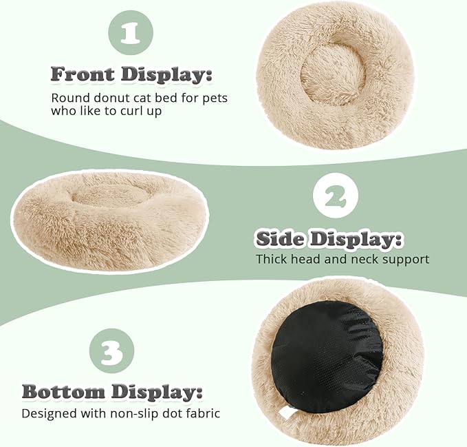JOLLYVOGUE Dog & Cat Bed, Calming Anti-Anxiety Pet Bed for Small Dogs, Fluffy Donut Cushion for Small and Medium Pets (20")