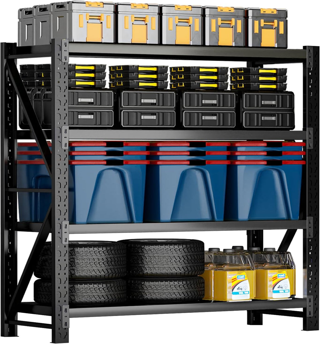 3000LBS Heavy Duty Storage Shelves,78''H Metal Garage Shelving, 4-Tier Adjustable Garage Organization Shelving Units, Industrial Shelving for Warehouse,Workshop- Classic Black
