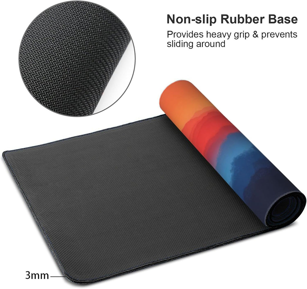 Twilight Mountain Palm Trees Large Mouse Pad, Vintage Aesthetic Gaming Desk Mat, XXL Keyboard Desk Pad Mat for Desktop, 35.4"x15.7" Non-Slip Base Big Mousepad with Stitched Edges