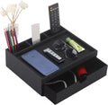 Leather Desk Organizer With Drawers, Home Cosmetics Organizer, Phone Remote Organizer, Drawer Plus Divider & Tray (black)
