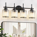 EJIAXIN 4 Light Round Crystal Vanity Lights, Modern Black Crystal Wall Light