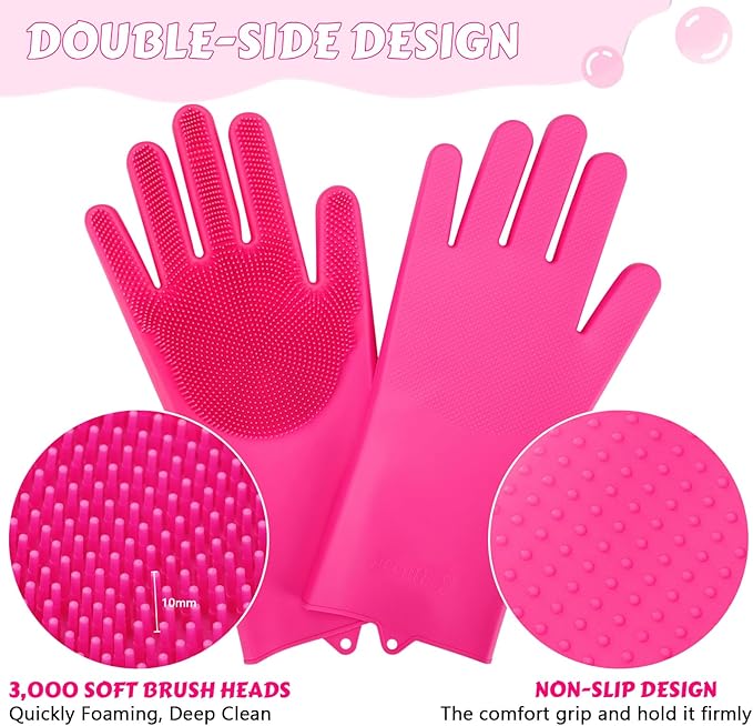 Pecute Pet Grooming Gloves Large, Heat Resistant Dog Washing Gloves with High-Density Teeth, Silicone Cat Dog Bathing Gloves with Enhanced Five Finger Design, for Washing Bathing Massaging