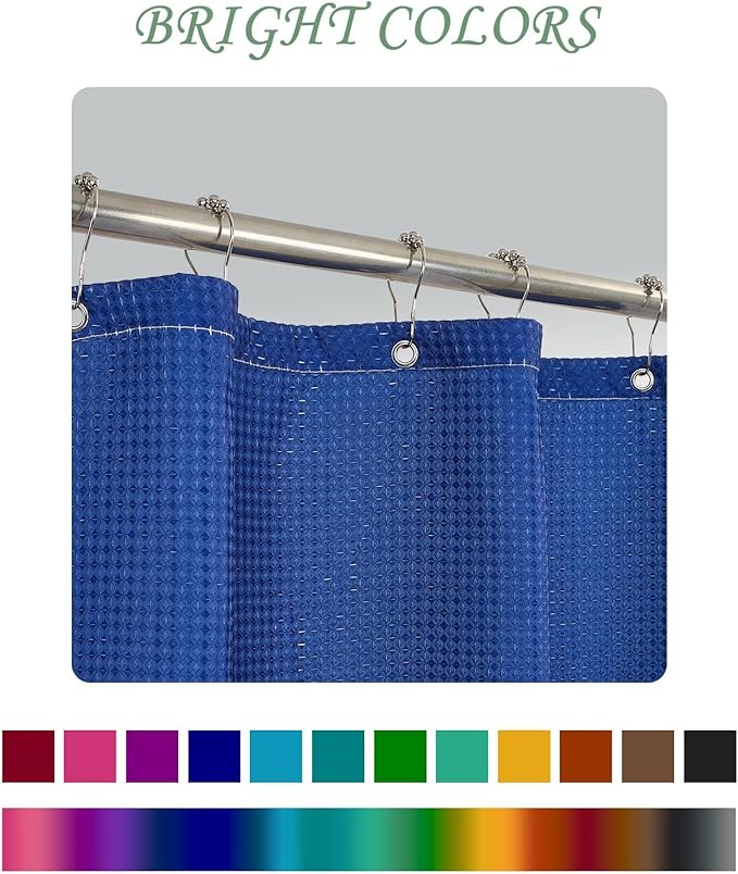 ggaimwf 48x72 Inch Solid Color Shower Curtain for Bathroom Waffle Bath Water Resistant Fabric Curtains Indigo Dye Modern Thick Shower Stall Curtain with Metal Hooks