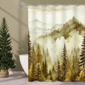 Litabel Yellow Extra Long Misty Pine Forest Shower Curtain 72 x 84, XL Mountain Foggy Woodland Scenery Tree Shower Curtains for Bathroom, Abstract Waterproof Nature-Themed Decor
