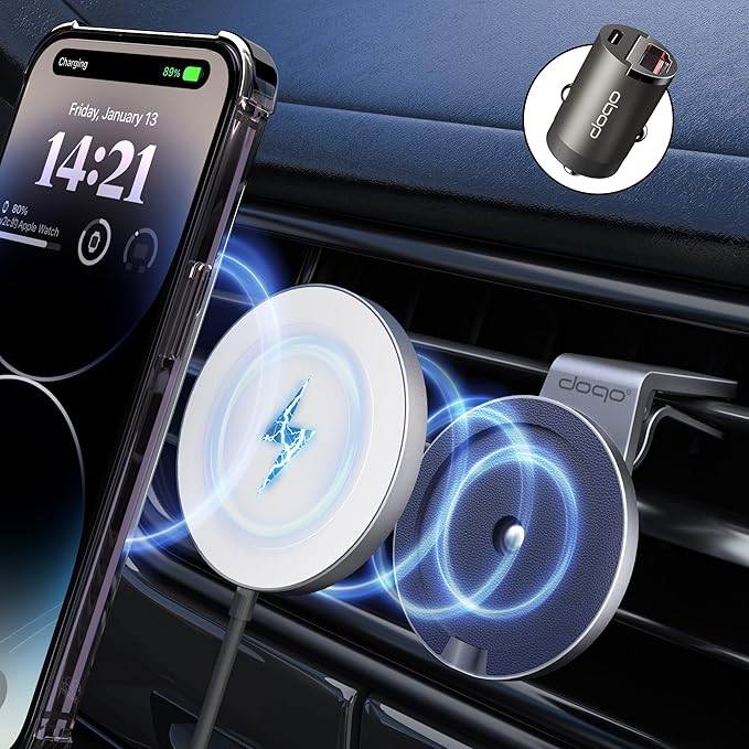 doqo Separate iPhone Magsafe car Mount [Apple MFi Certified] Magnetic Phone Holder for Car[Easily Install] 15W Fast Charging Air Vent for iPhone 14 13 12 Pro Plus Max Mini with iPhone 13 MagSafecase