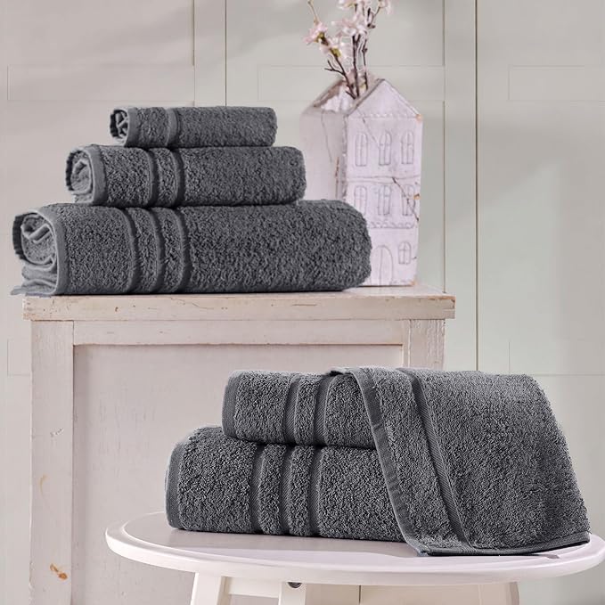 Hawmam Linen Grey 6 Piece Bath Towels Set for Bathroom Original Turkish Cotton Soft, Absorbent and Premium 2 Bath Towels, 2 Hand Towels, 2 Washcloths (Cool Grey)
