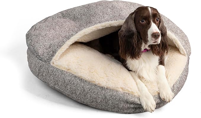 Snoozer Cozy Cave Dog Bed - Indoor Dog Bed with Cover Cave, Covered Calming Burrow for Small & Medium Sized Pets with Blanket Attached, Enclosed, Removable Washable Cover - Large, Merlin Linen