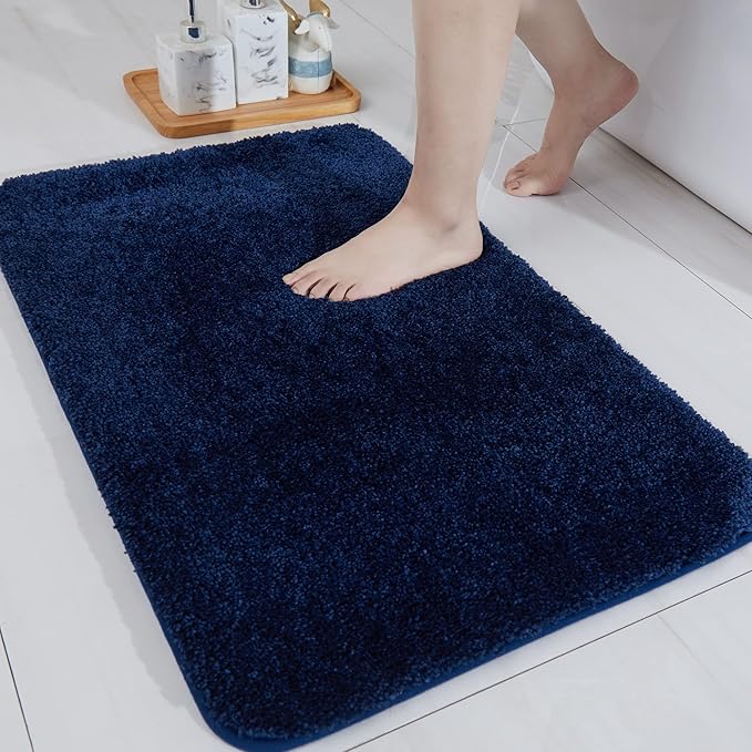 COSY HOMEER Bath Rugs for Bathroom Extra Thick- Anti-Slip Bath Mats Soft Plush Yarn Shaggy 100% Strong Mirco Polyeste Mat Living Room Bedroom Mat Floor Water Absorbent(Navy,24x36 - Inches)