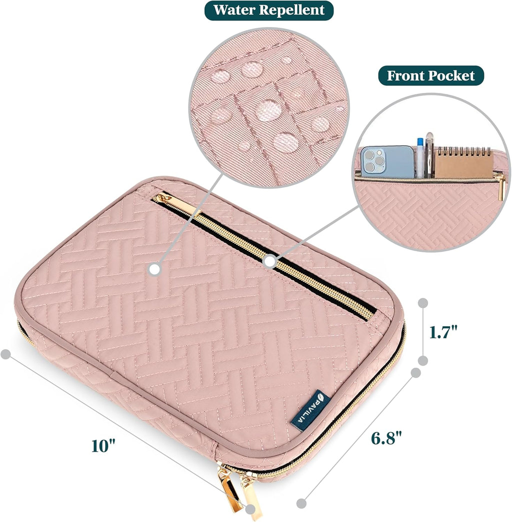 Pavilia Tech Organizer Case - Cable & Charger Storage, Travel Accessories - Pink Quilt