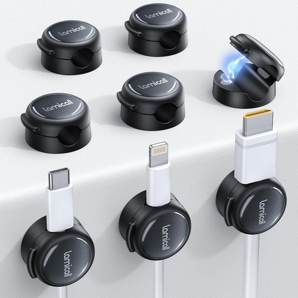 8Pack Magnetic Cord Organizer Cable Clips - Lamicall [Crystal-Clear] Desk Cable Managment for Phone Charging Cord, Adhesive Wire Holder for Home Office Desk Nightstand, Christmas Organizer Accessories