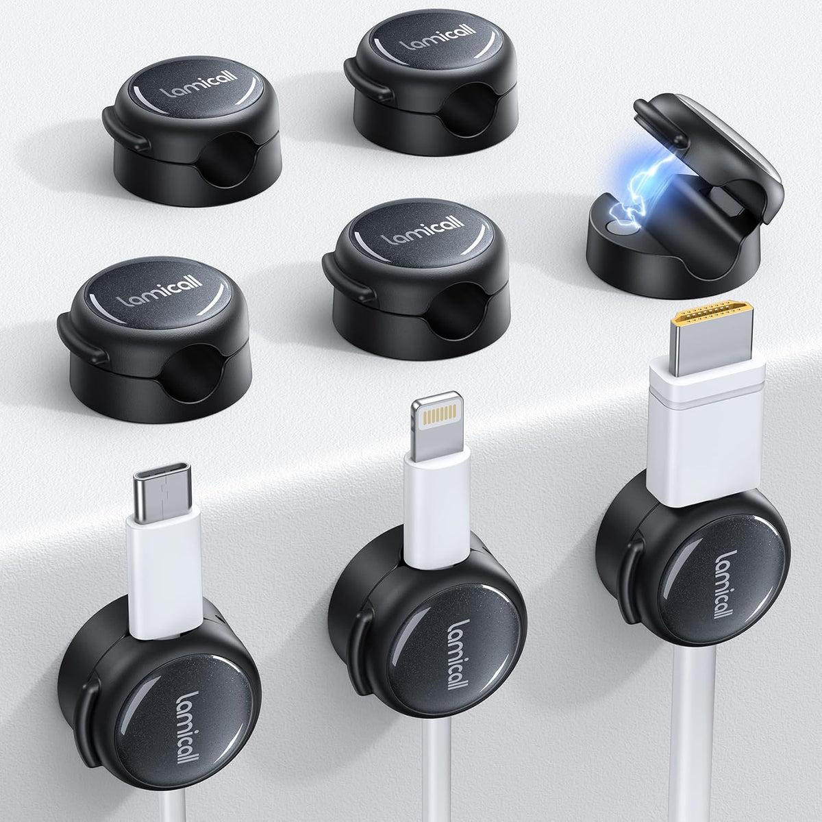 8Pack Magnetic Cord Organizer Cable Clips - Lamicall [Crystal-Clear] Desk Cable Managment for Phone Charging Cord, Adhesive Wire Holder for Home Office Desk Nightstand, Christmas Organizer Accessories