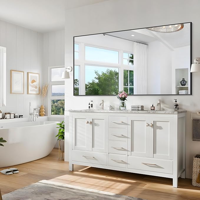 Black Bathroom Mirror for Wall, 55x30 Inch Rectangle Mirrors