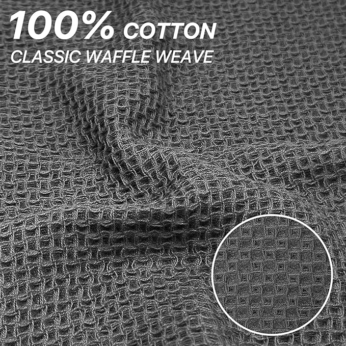 FreeNook 100% Cotton Waffle Weave Kitchen Towels, 4 Pack Dish Cloths for Washing Dishes, Ultra Soft Absorbent Dish Towels, Quick Drying Kitchen Rags, 13x28 Inches, Dark Grey