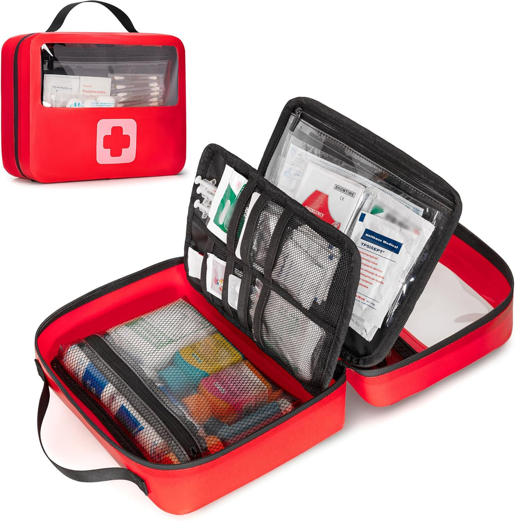Waterproof Empty First Aid Bag with a Detachable Panel, Small Medical Bag with Molle System, Red (Bag Only)