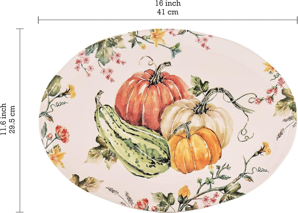 Bico Pumpkin Feast Ceramic 16 inch Oval Platter, Microwave & Dishwasher Safe