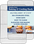 Ultra Cuisine Oven-Safe, Dishwasher-Safe 100% Stainless Steel Cooling & Baking Rack Set - Jelly Roll Sheet Pan Size - Heavy Duty - 10 x 14.7" - Set of 2 - Wire Cooling Racks for Baking & Cooking