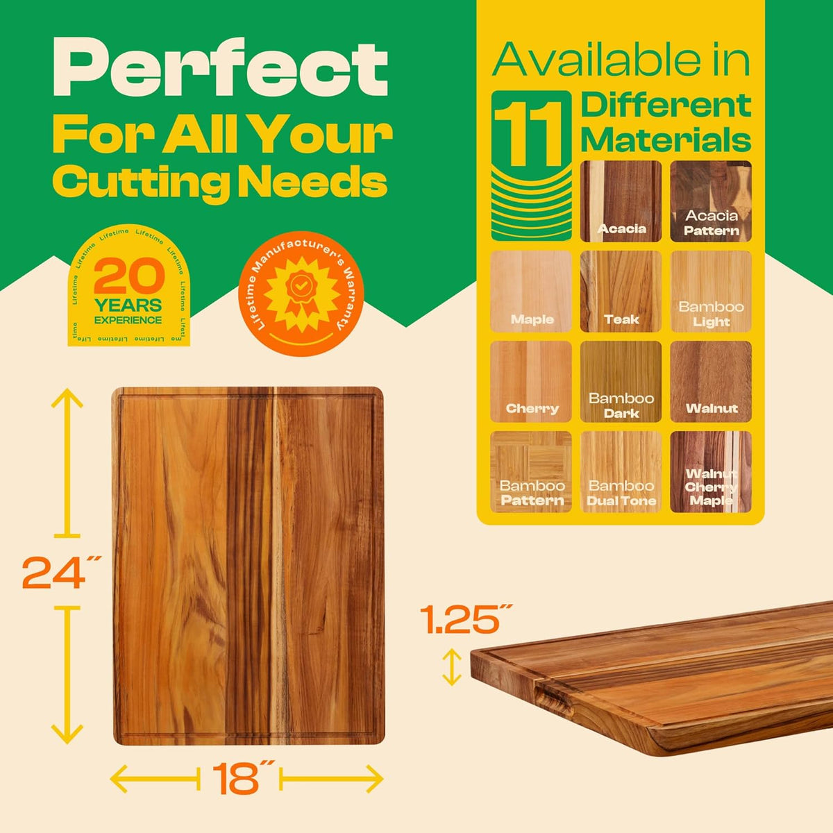 Riveira Teak Wood Cutting Board – Gourmet Teak Grandeur: 24 x 18 Wooden Cutting Board – Natural Wooden Cutting Boards For Kitchen Decorative – Innovative Juice Grooves Teak Wooden Chopping Board