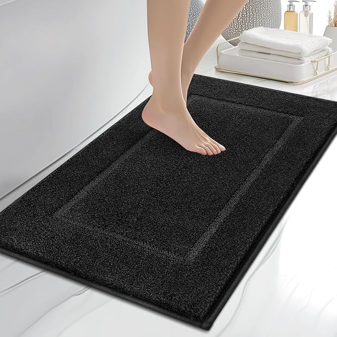 anllugs Bathroom Rugs 20" x 30", Non-Slip Extra Soft Absorbent Bath Rugs, Machine Washable Quick Dry Bath Mats for Bathroom Floor, Shower, Bathtub and Sink, Black
