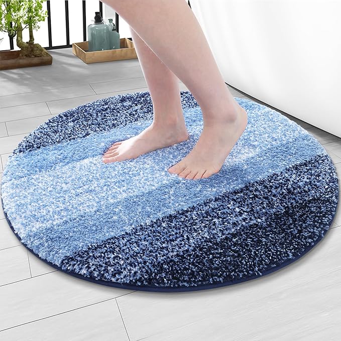 Arotive Microfiber Bathroom Rugs, Shaggy Soft and Absorbent Bath Rug, Non-Slip, Thick Plush Machine Washable Dry Bath Mats for Bathroom, Tub and Shower, 24x24, Blue, Round
