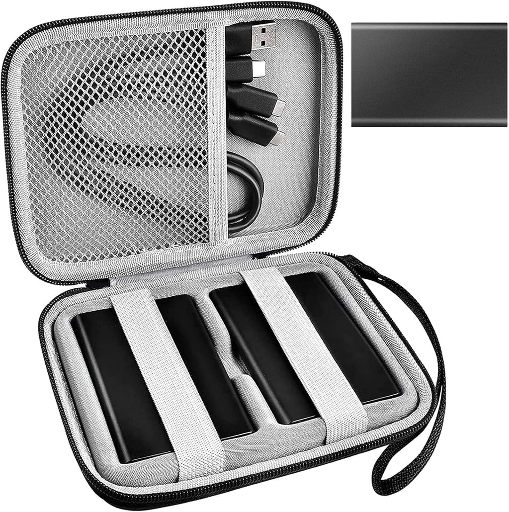 Case Compatible with Samsung T7/ for T7 Touch Portable SSD - 1TB, 2TB, 500GB USB 3.2 External Solid State Drive. Carrying Travel Box for 2 Pack Samsung SSD and Cables (Box Only) - Black